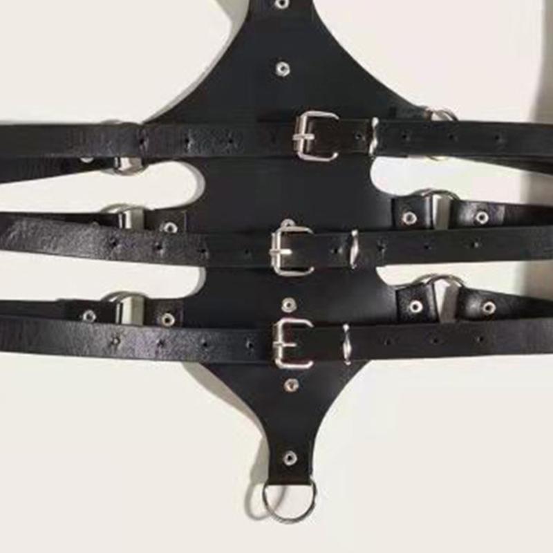 Punk Waist Belt Women Halloween Leather Skinny Body Adjustable Belts with Alloy Buckle for Party Night Club Waist Slim