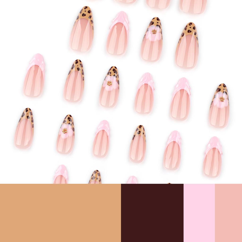 Hot Selling French Leopard Print 3D Almond Shape Press-On Nails - Super Flash Nail Art