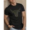 European Sizes Men's Bull Head Print T-Shirt -  Breathable Summer Shirt with Bull Horns Design, Slight Stretch Round Neck Casual Top