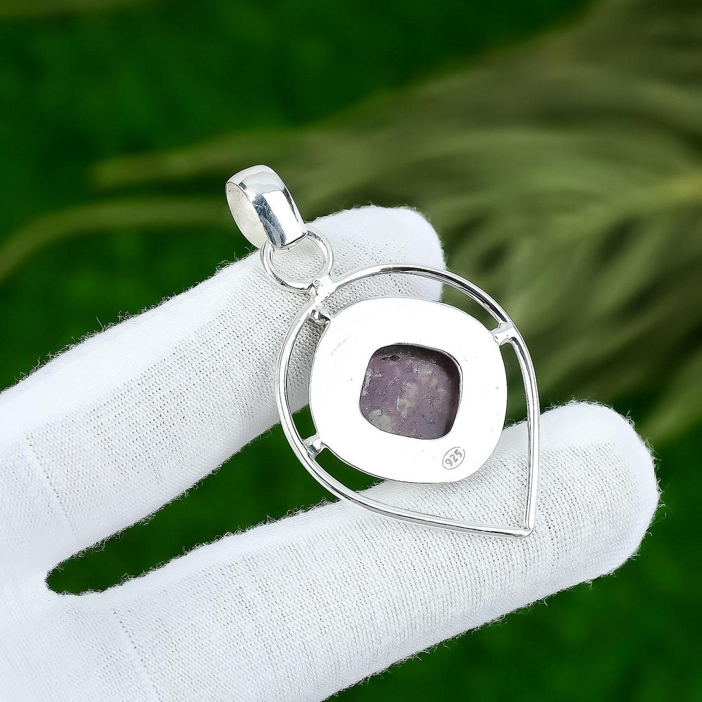 Natural Thulite Gemstone Pendant Handmade 925 Sterling Silver Indian Jewelry