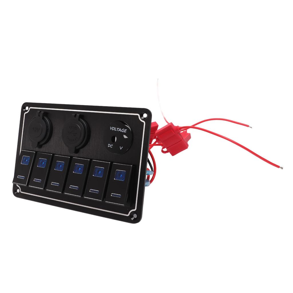 6 Gang Rocker Switch Panel Waterproof DC12V To 24V 20A Blue LED Light 5PIN Overload Protection for Car Yacht RV Bus