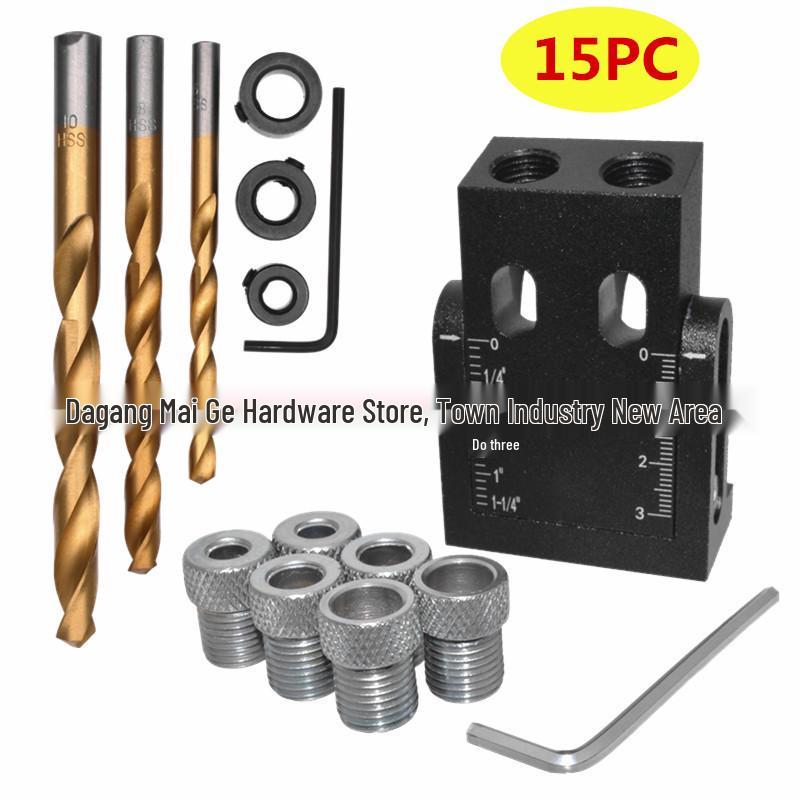 15° Angle Black Woodworking Hole Punch Locator & Oblique Hole Setter Tool for Wood Board Installation