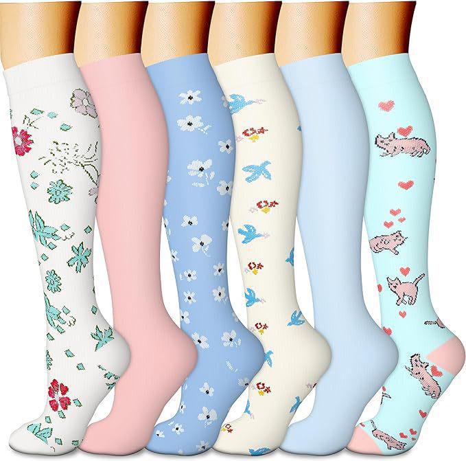 6-Pack Patterned Sports Compression Calf Socks for Running