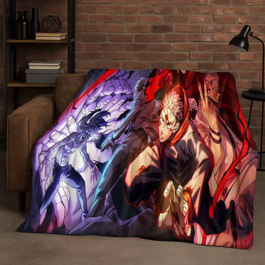 Anime Jujutsu Kaisen Cartoon Itadori Yuj Flanelldecke, Ultraweiche Warme Plüschdecke für Zuhause Schlafzimmer Bett Sofa Abdeckung Kindergeschenk