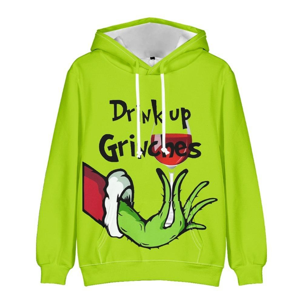 Christmas Fashion Men Women's Hoodies Green Monster Print Pullover Top Cartoon Casual Sweatshirt Kids Hoodies Clothing