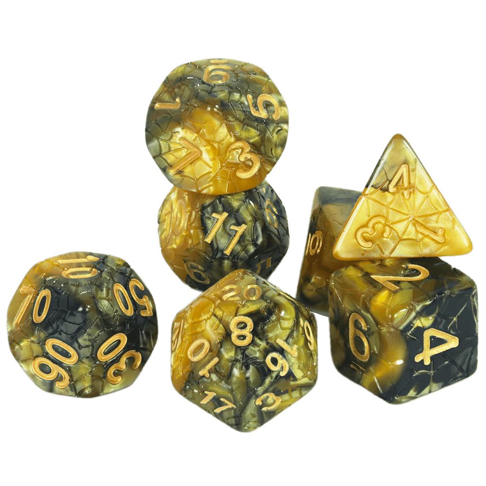 Sada mnohostěnných kostek 7ks Míchání barevných kostek s pavučinou pro deskové hry DND a deskové hry na hrdiny