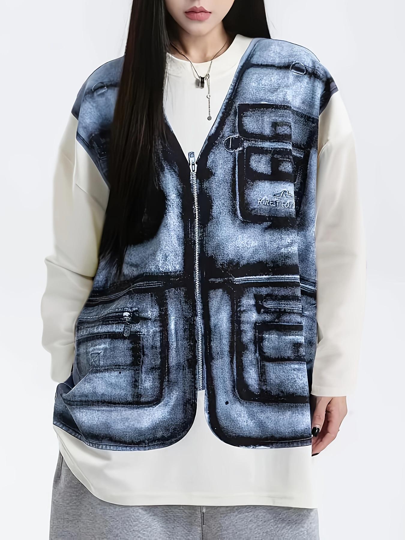 Plus Size Street Style Casual Sleeveless Layered Vest 4XL синий