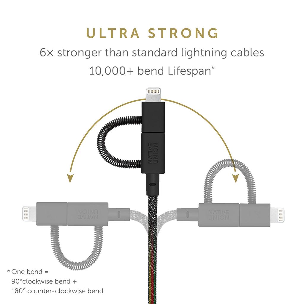 NATIVE UNION Belt Cable Universal 2 Meters Super Strongly Reinforced Durable Charging Cable with Adapter for and Devices - [MFi Certified] 3-in-1