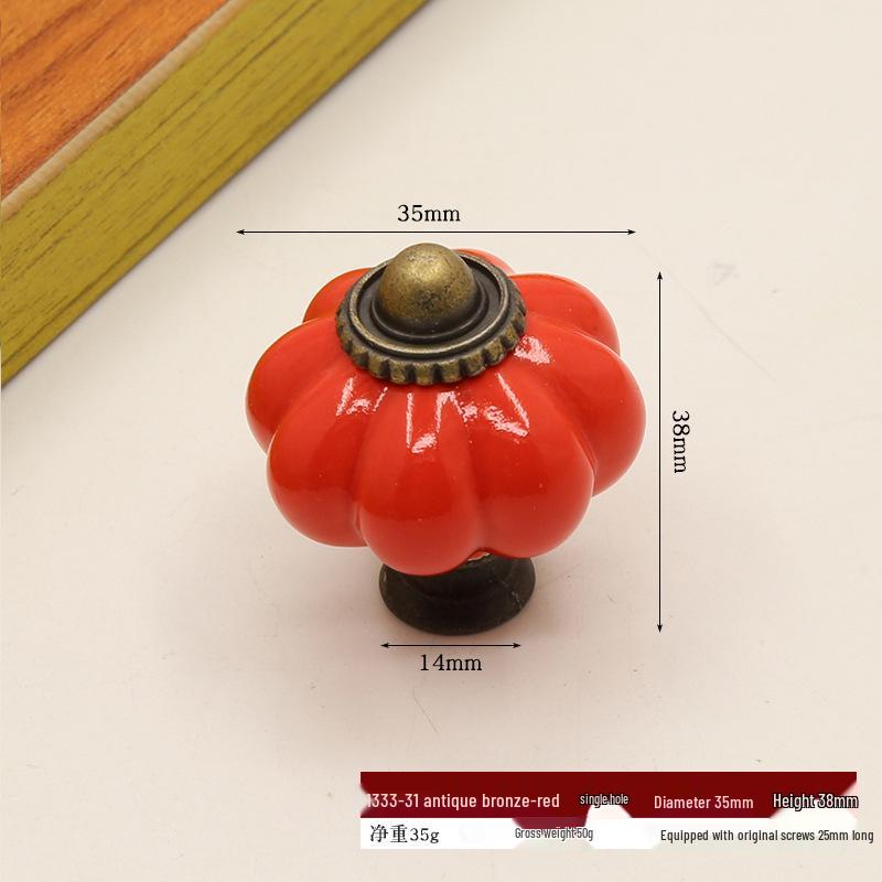 Hand-Painted Pastoral Blue and White Ceramic Pumpkin Drawer Pull