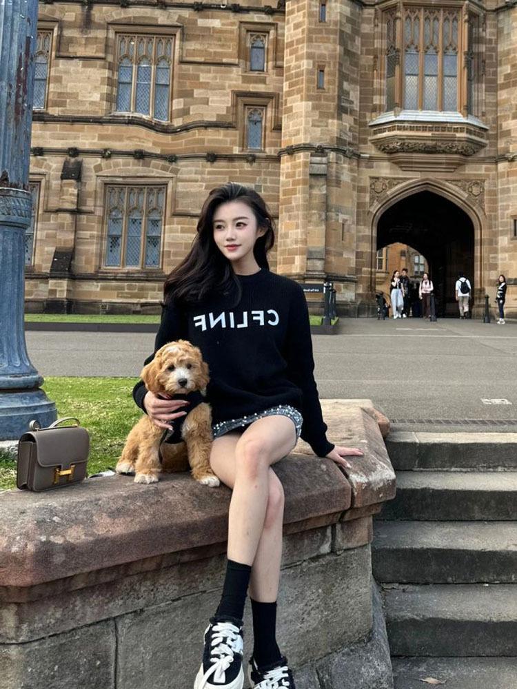 

Свободные корейские простые парные топы с буквами Dark Series - свитер 6298, тот же стиль XL