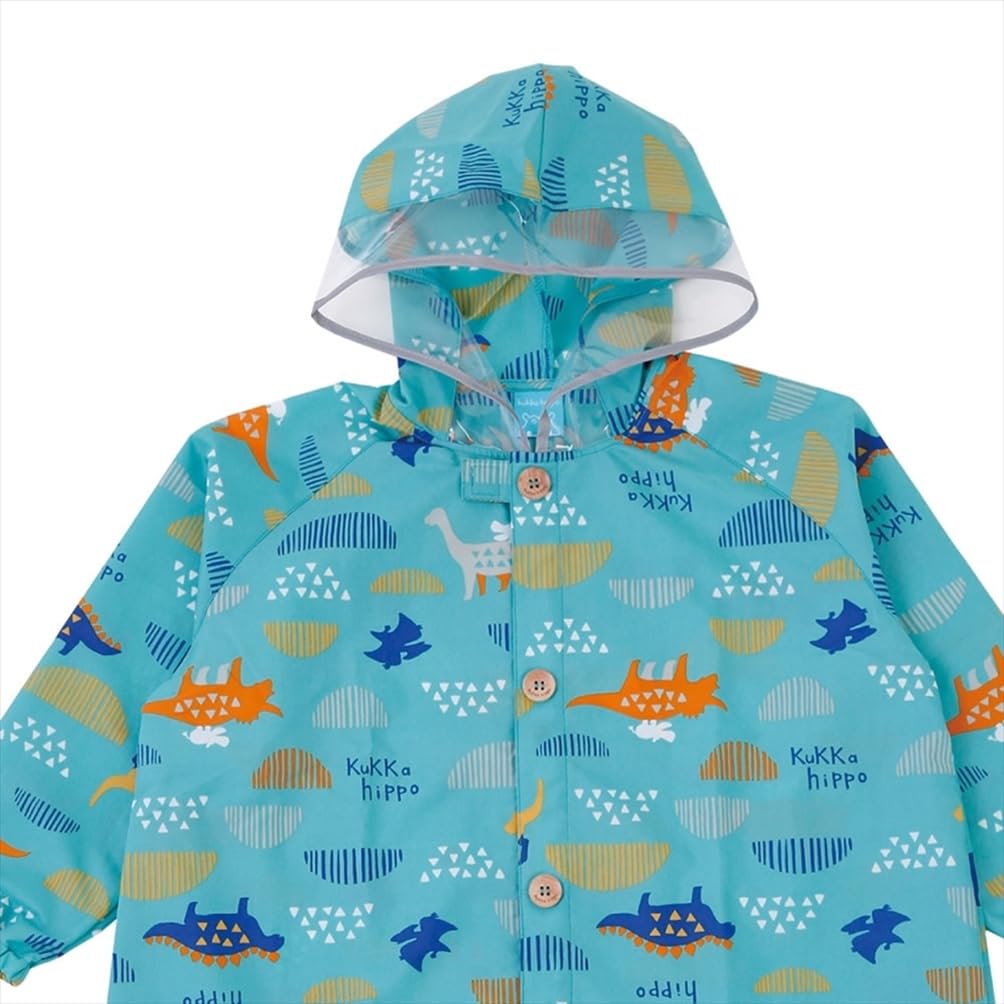 Ogawa Kukka Hippo Dinosaur Design with Reflective Backpack with Storage and Adjustable Tucks for Wearing Over a Backpack Kids' Raincoat, 100cm, Tape,