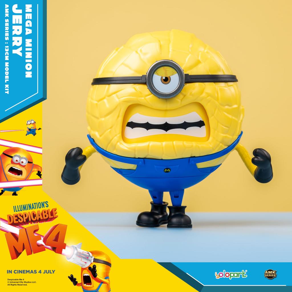 Minions Despicable Me 4 Mega Jerry Action Figure with Rotating Body and 3 Interchangeable Facial Minion Model Gift for Kids Ages 8 and Up Toy,