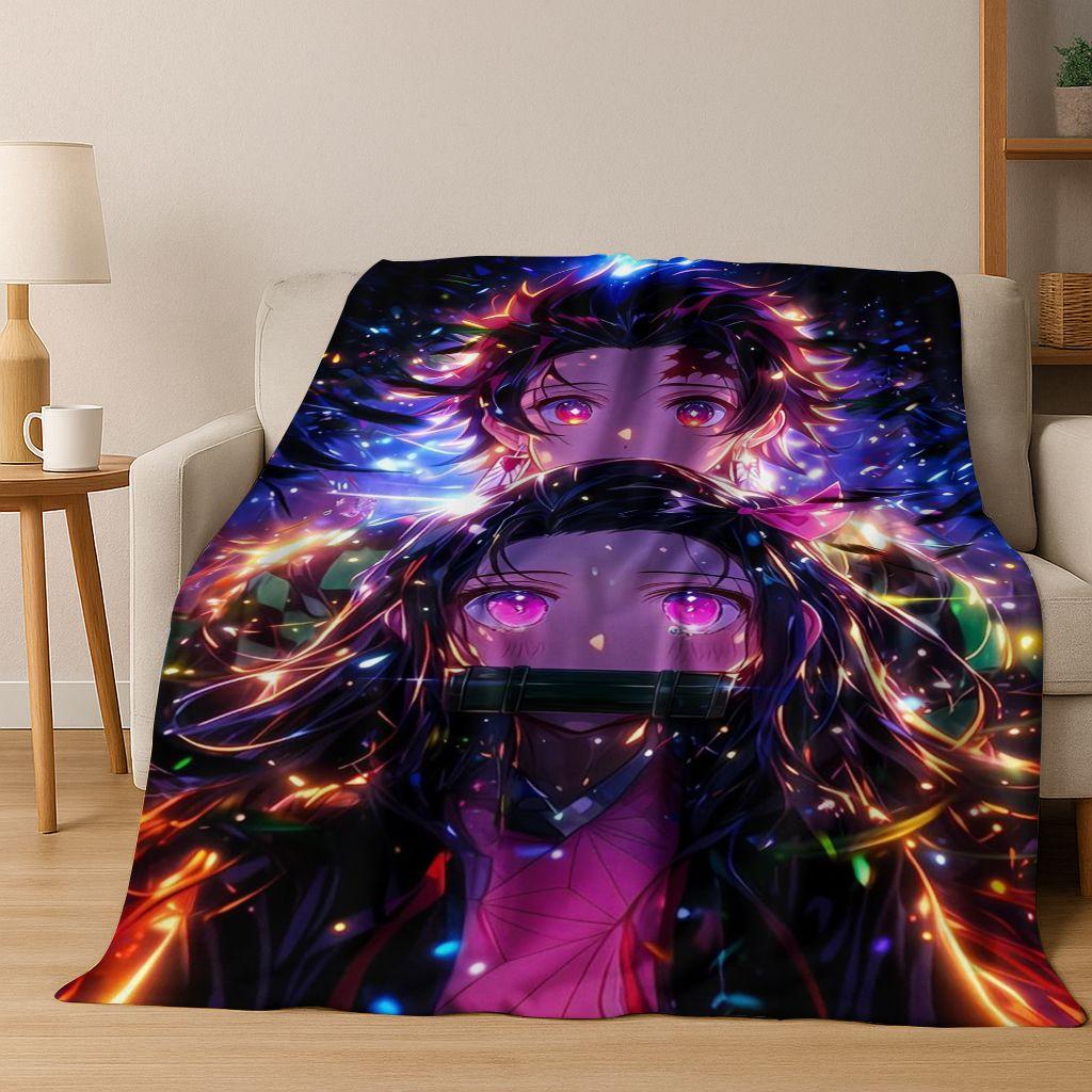 Anime Demon S-Slayer Kamado Nezuko Tanjirou Cartoon Flannel Blanket,Cozy Soft Throw Blanket for Home Bedroom Bed Sofa Cover Kids