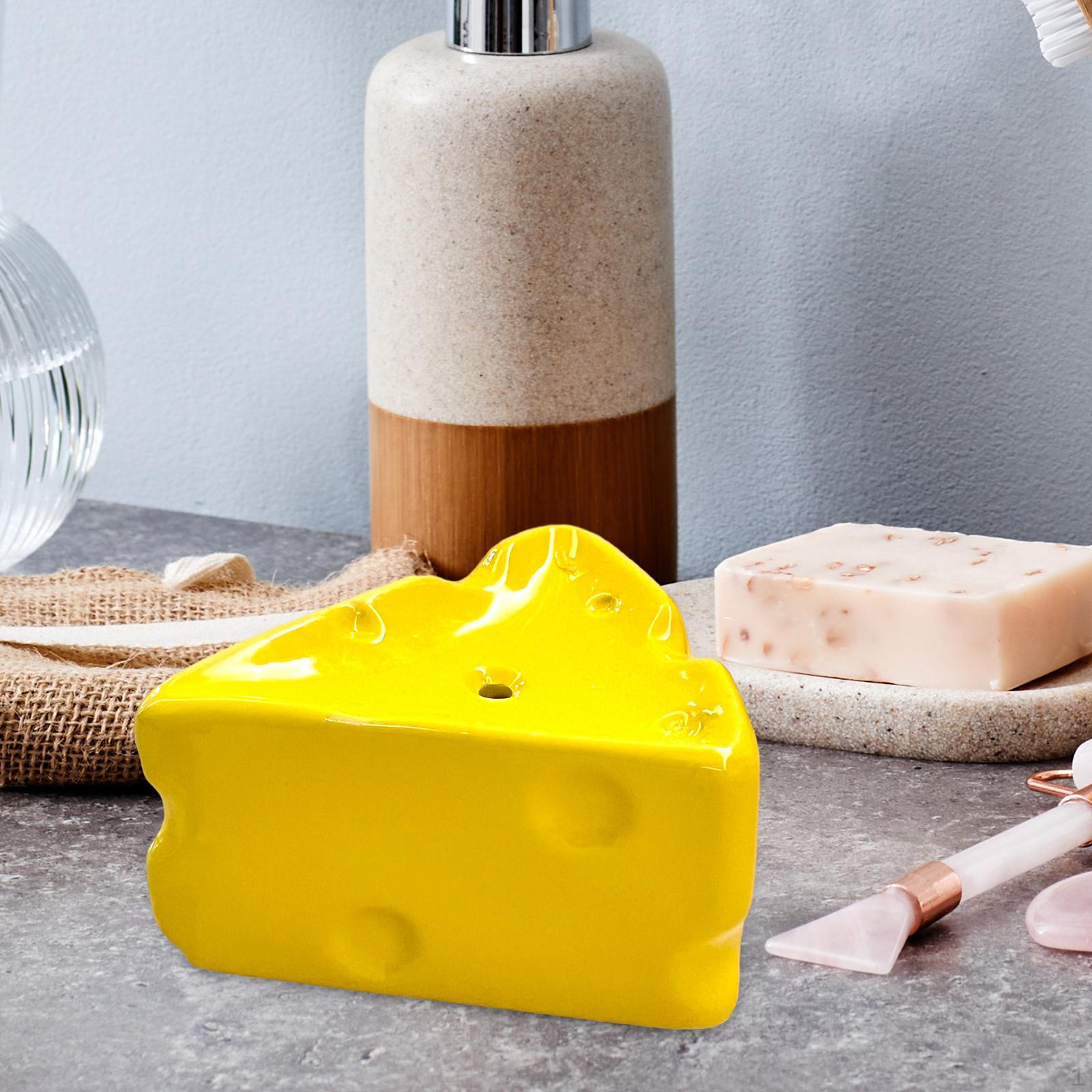 Ceramic Soap Dish Tray Modern Non Slip Stable Portable Saver Case Cheese Shape for Kitchen жёлтый