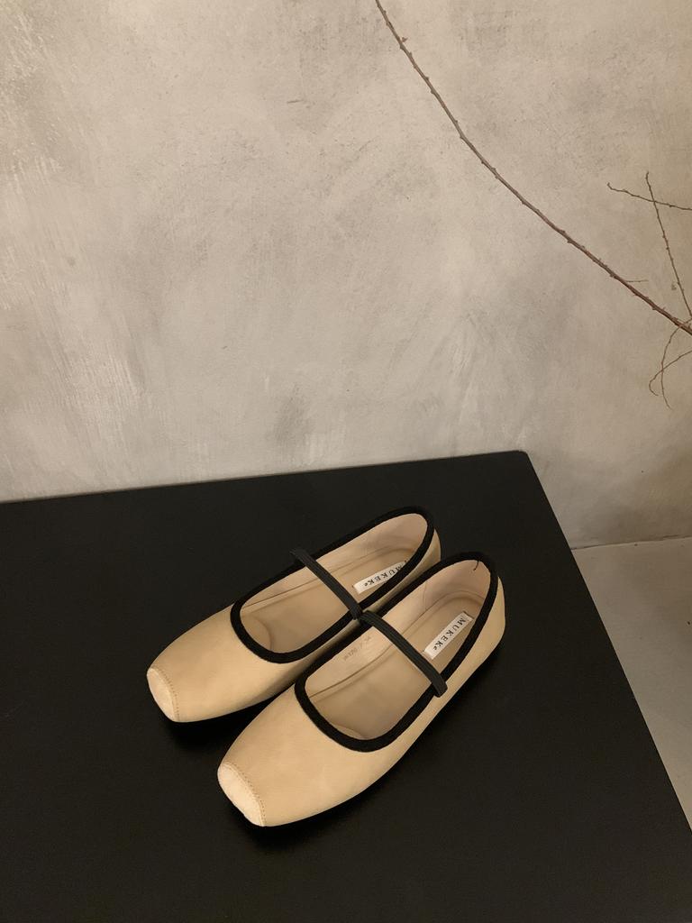 French Retro Simple Word with Square Head Shallow Mouth Single Shoes Women's 2025 Spring and Autumn New Lazy Flat Ballet Shoes