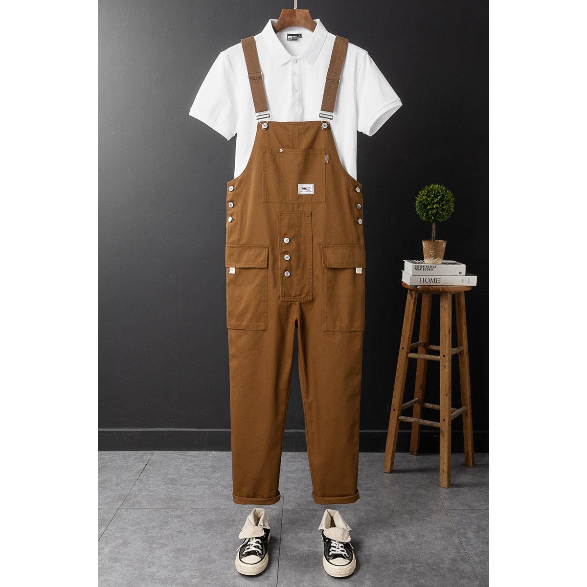 

Модный мужской комбинезон, брюки-комбинезон, однотонные спортивные штаны с карманами, уличная одежда, свободные хлопковые ремни, мужские комбинезоны-карго, комбинезоны на подтяжках XXL кофейный