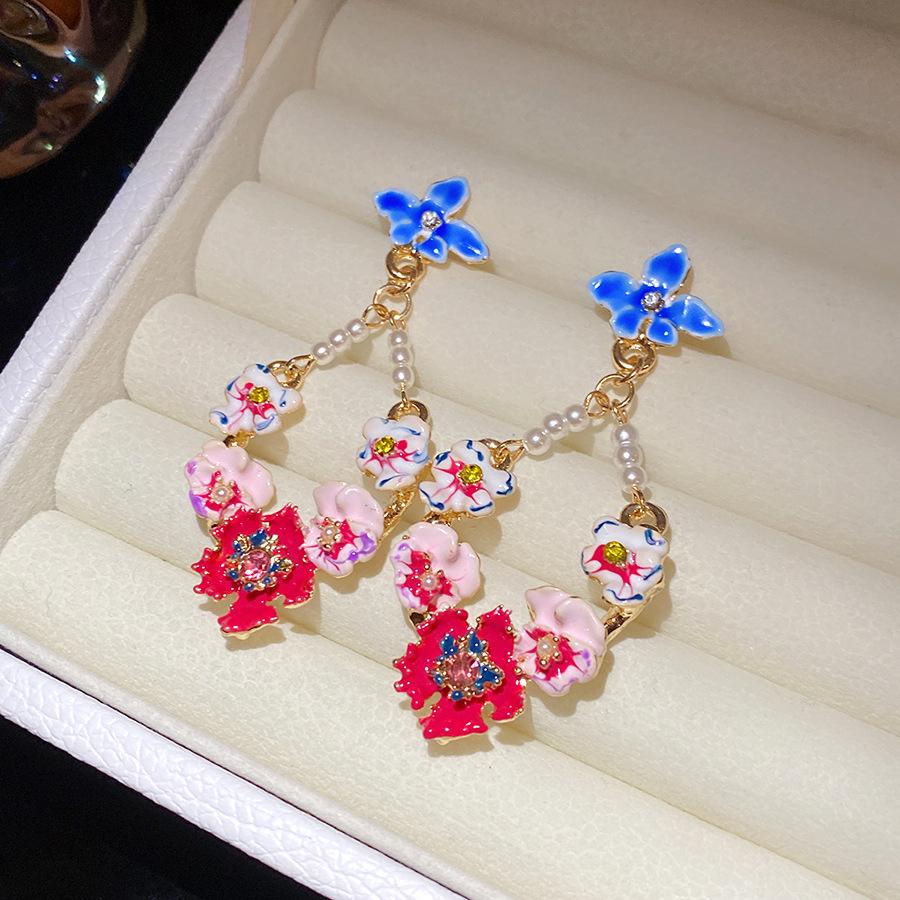 Vintage Flower Earrings with Pearl and Crystal Elegant Jewelry