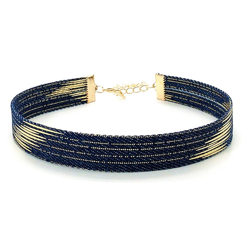 Trendy Blue Denim Gothic Goth Punk Star Choker Necklace Personality Vintage Clavicle Chain For Women  Jewelry Accessories