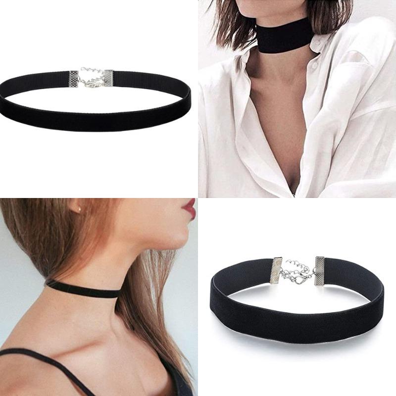 Gothic Black Velvet Choker Necklace Adjustable Rope Women Girl Kpop Jewelry Accessories for Party Gift