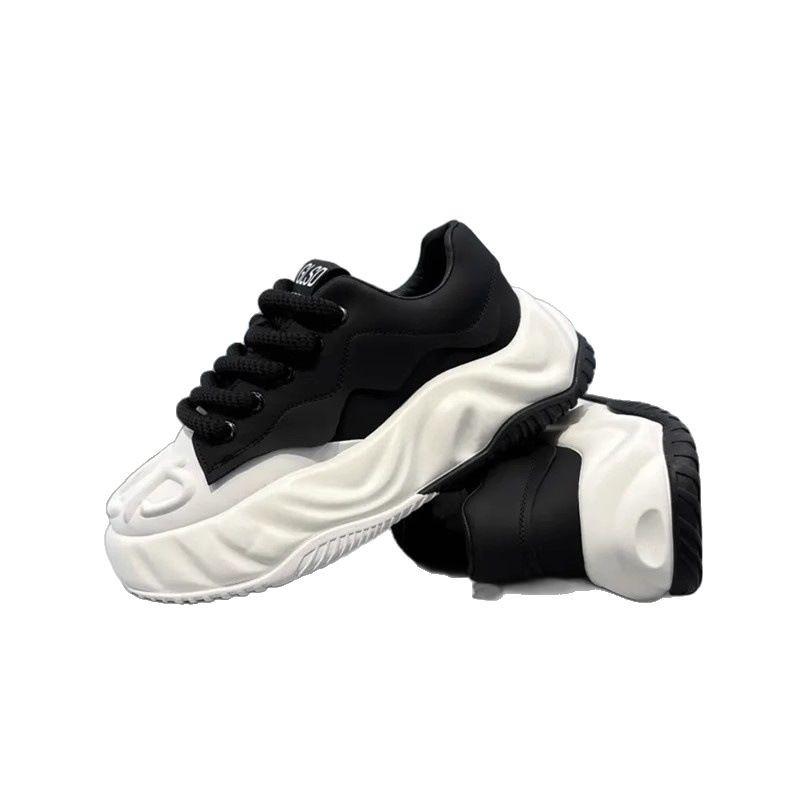 Fashion Color Matching Casual Sneakers Mens Soft Leather Splicing Heightened Platform Casual Shoes Fashion Versatile Platform Sneakers