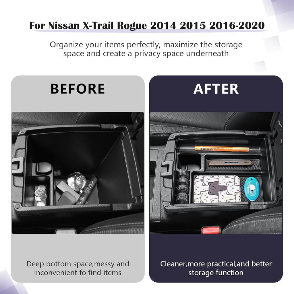 Center Console Organizer Armrest Storage Box For Nissan X-Trail Rogue 2014 2015 2016-2020 Center Console Storage Box Accessories