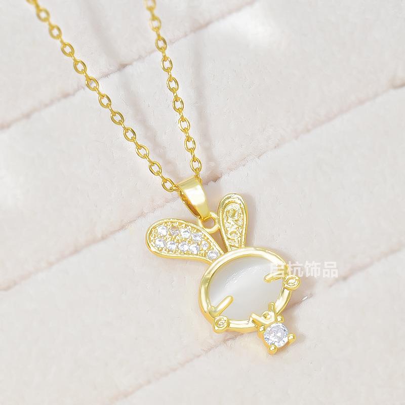 Wind Bunny Necklace Women'S Light Luxury High-End Cute Opal Pendant Exquisite Neck Chain