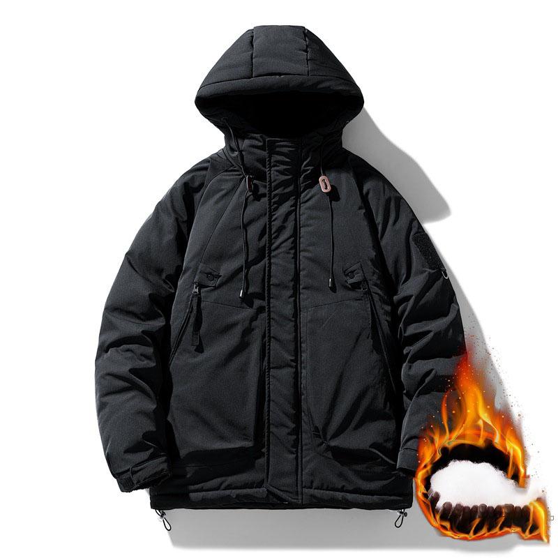 

Теплые парки с капюшоном, высококачественные мужские зимние пальто свободного покроя, многокарманные куртки-карго, мужские ветровки, зимние уличные пальто L чёрный