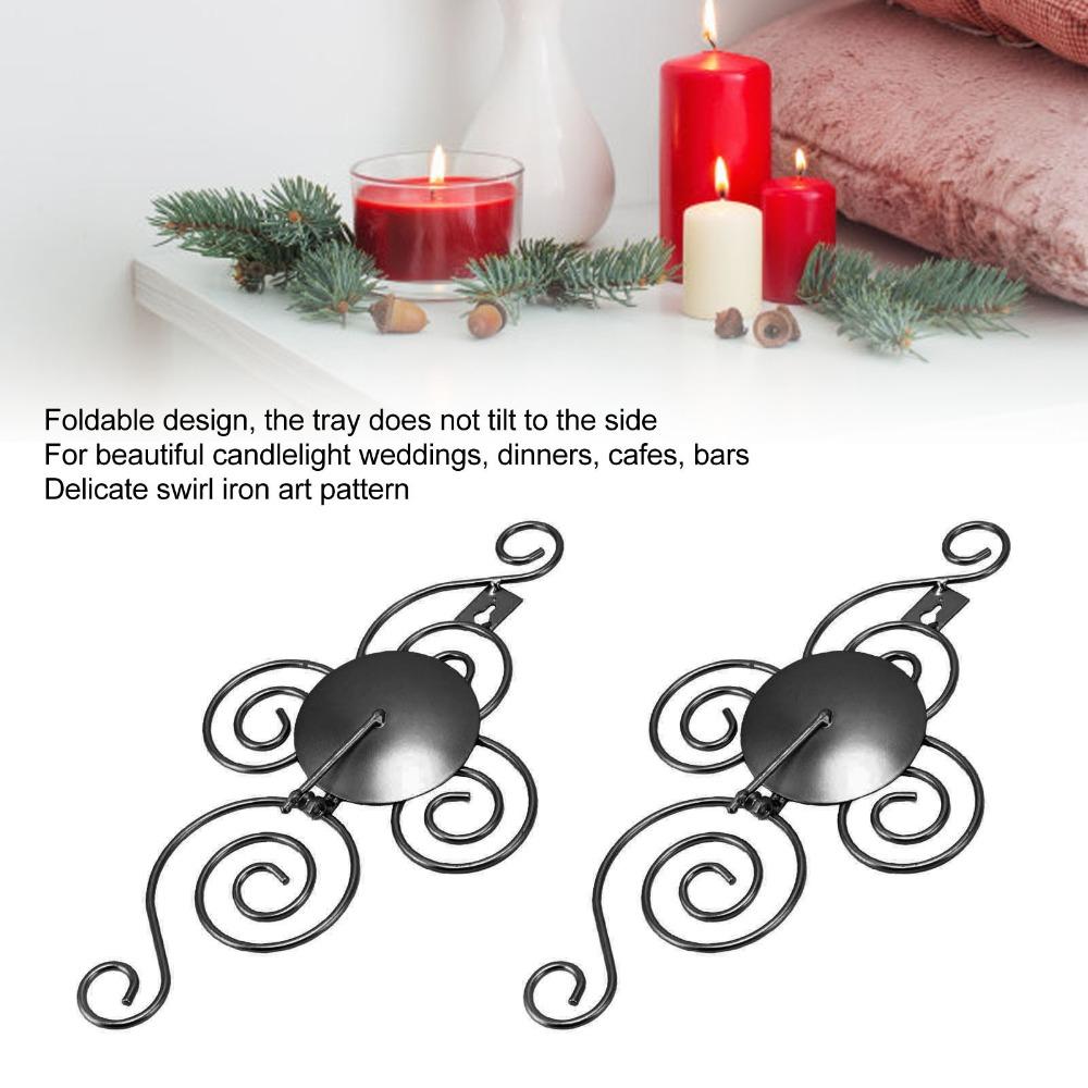 2pcs Iron Foldable Wall Candle Holder 7.48*13.98 in Black Golden White Wall Mount Candle Rack Swirl Pattern