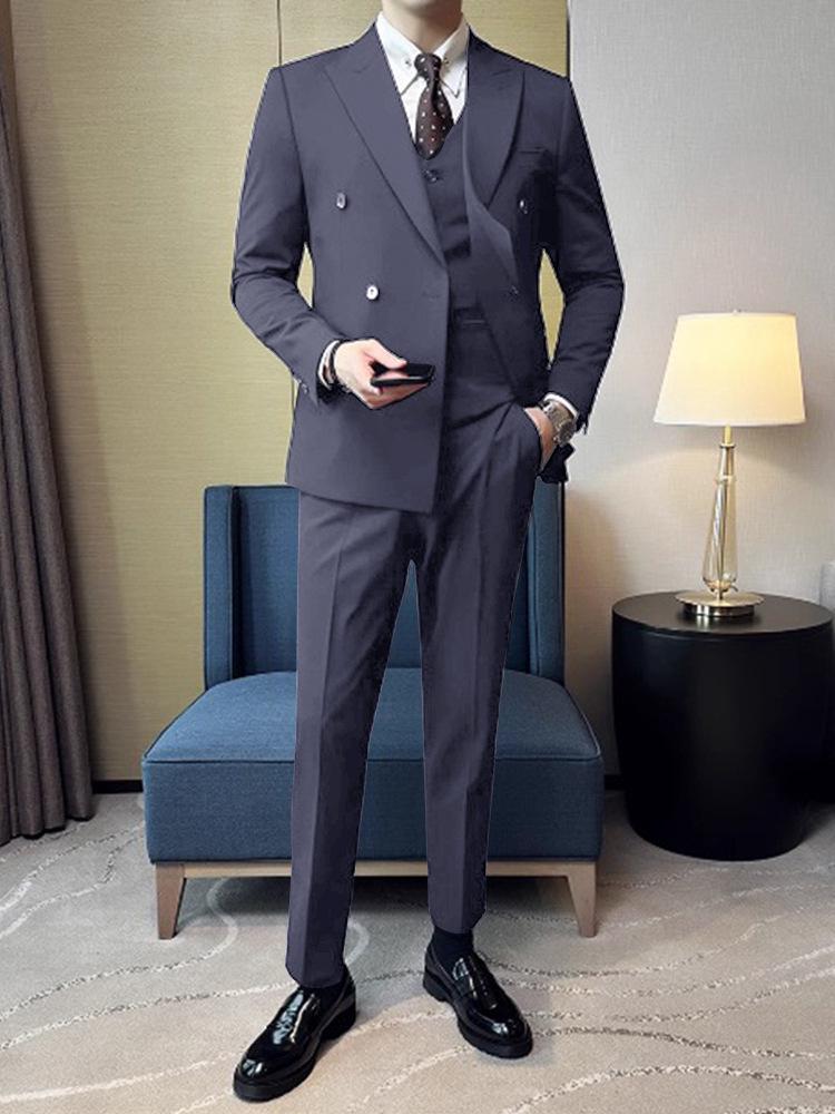 Men's Slim Fit Double-Breasted Suit - British Style Business & Wedding Attire
