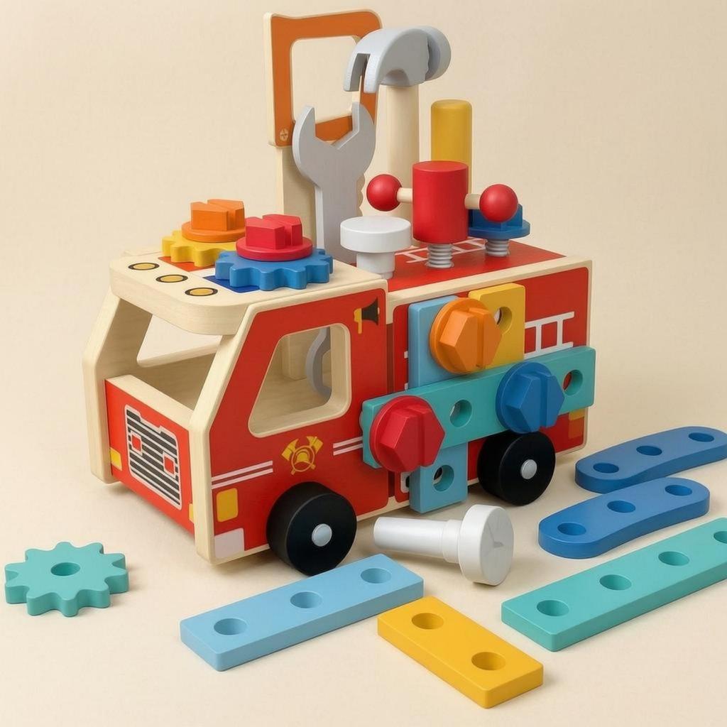 Wooden Assembly Fire Truck Fine Motor Skills Screwon Building HandEye Coordination