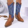 Western Damenstiefel 2025 Herbst Winter Mode Klobig Absatz Cowboy Stiefel Vintage Stil Country Western Cowgirl High Heels Stiefel