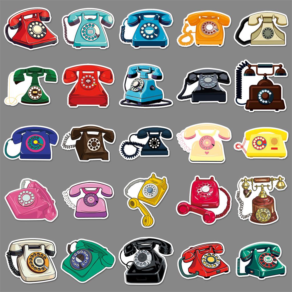 50 Retro Phone Graffiti Stickers Personalized Cartoon Creative DIY Water Cup Suitcase Decoration Stickers