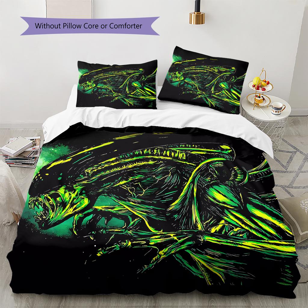 Alien Pattern Bedding,Quilt Set Quilt Cover Pillowcase Home Decoration Birthday Gift (1 * Duvet Cover + 2 * Pillowcase, Without Core)