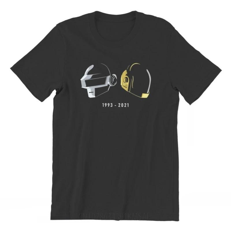 Daft Punk Electronic Music Band Tribute Helmet Art T Shirt Homme High Quality Tshirt Loose Vintage Men Camisa Streetwear
