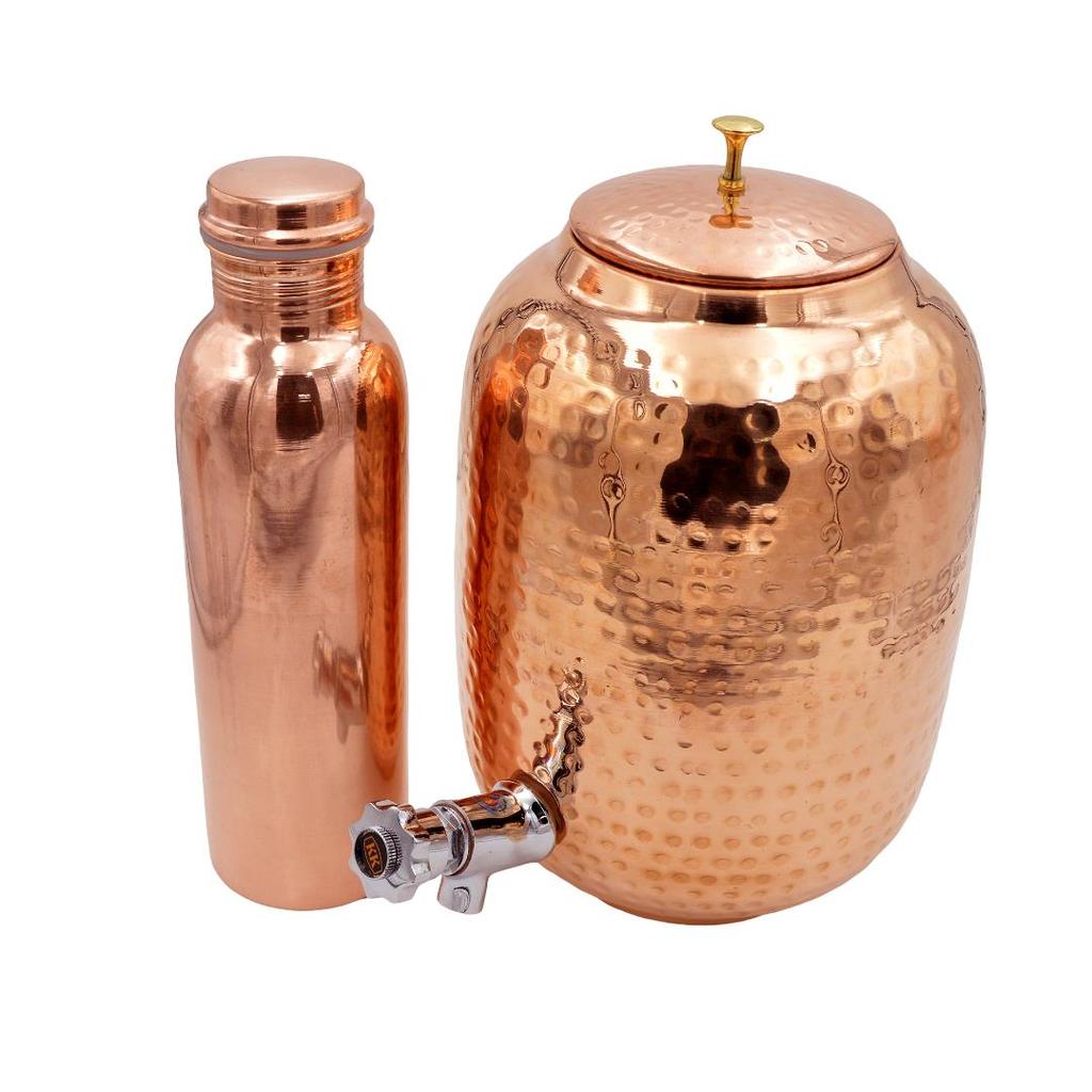 Plain Finish Copper Water Dispenser 8L with 1 Bottle For Drinking– Ayurvedic Health Benefits