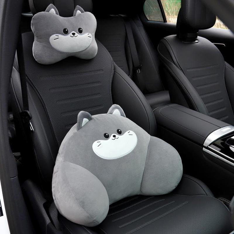 1 Set Auto Interior Decoration Car Headrest Neck Pillows Cute Cartoon Plush Waist Pillow Back Cushion Diy Accessories