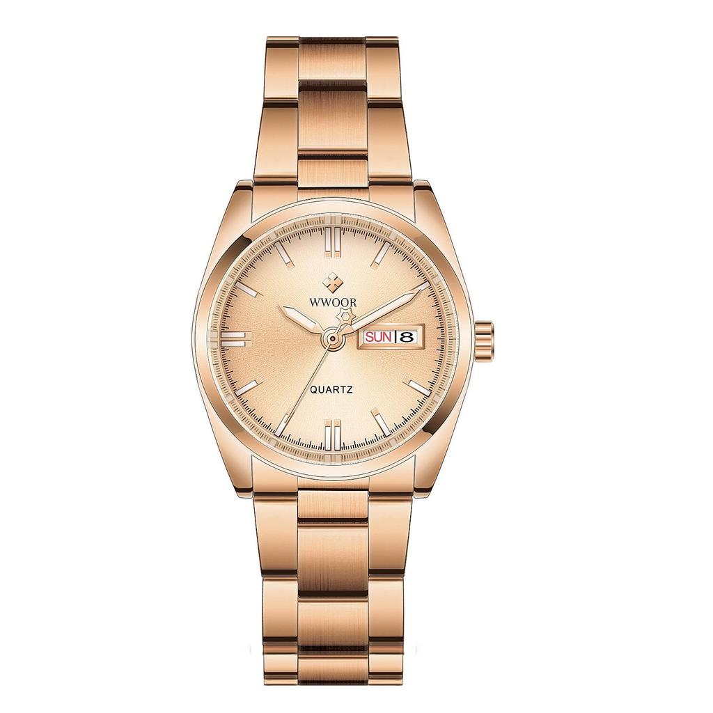 WWOOR New Women Fashion Dress Quartz Watches Lady Stainless Steel Waterproof WristWatch Simple Clock