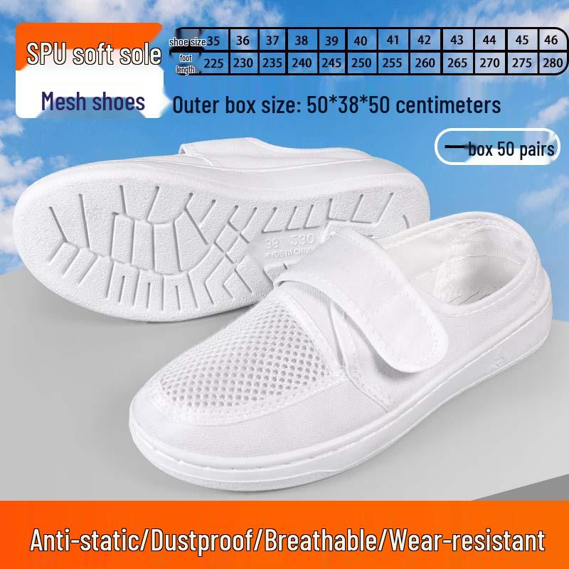 Breathable Anti-static Mesh Shoes with Thick Soft Soles and Non-slip Velcro Canvas
