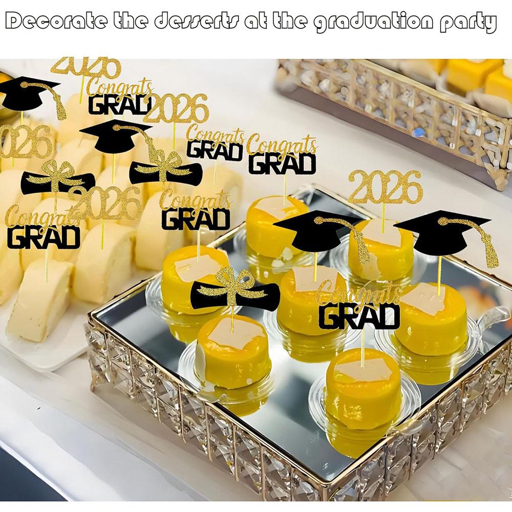2026 Graduation Cupcake Toppers,48 PCS Food/Appetizer Picks For Graduation Party Mini Cake Decorations,Diploma,2026,Grad Cap set