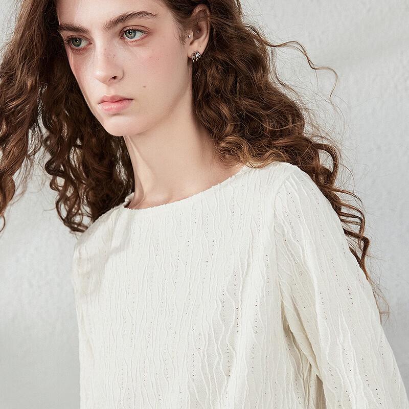 CHUYU Women's Fall Slim-Fit Long Sleeve Crew Neck Texture T-Shirt