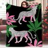 1pc Extra Large Soft Blanket - Leopard Print In Pink, Green & Black - Heavy-Duty Over 100-Yarns Construction - All-Season Couch