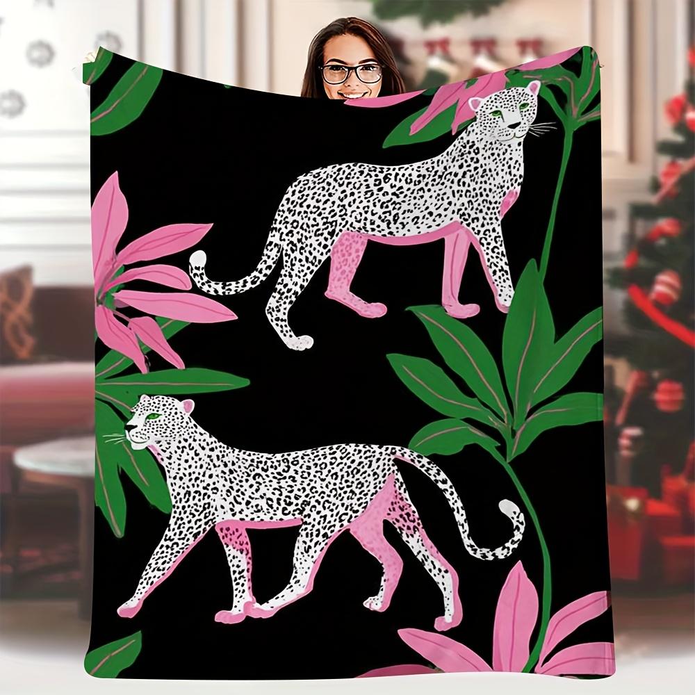 

1pc Extra Large Soft Blanket - Leopard Print in Pink, Green & Black - Heavy-Duty Over 100-Yarns Construction - All-Season Couch 70x100cm28x39in