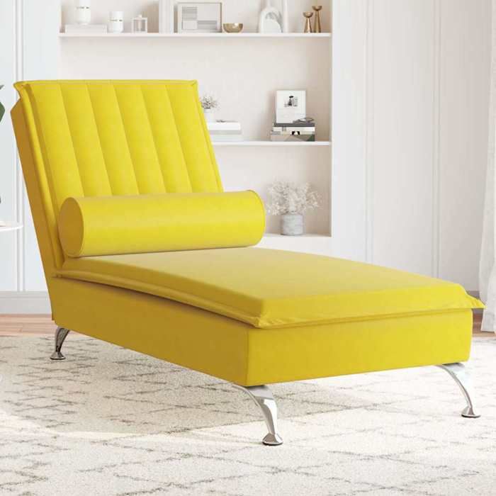 VidaXL Chaise longue de massage avec traversin jaune velours, chaise de canapé longue, chaise longue de chambre, chaise de 379465