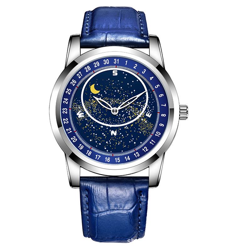 Men’s Starry Sky Quartz Watch with Calendar & Luminous Feature - Fashionable, Casual, Waterproof Design