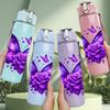 1PC Purple Shiny Butterfly Pattern 750ml Color Plastic Sports Water Bottle Leakproof Flip Straw Lid Suitable for Sports Office Home Use