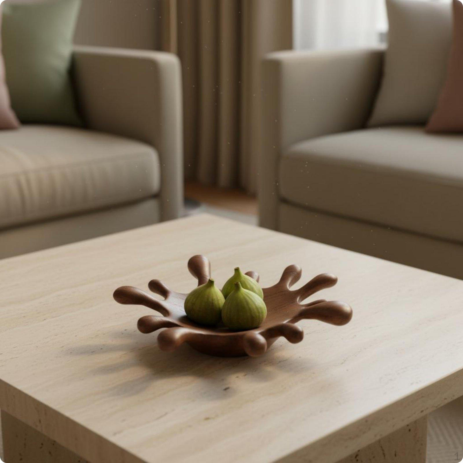 Wood Grain Droplet Bowl Modern Minimalist Fruit Dish Unique Shape Irregular