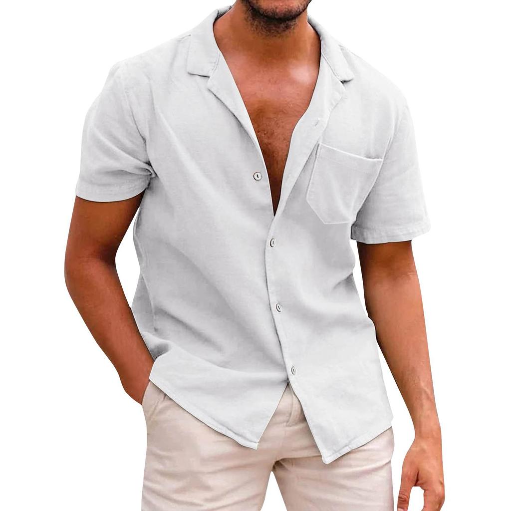Men's Solid Color Pocket Button Short Sleeve Shirts Men's Casual Fashion Short Sleeve Shirts
