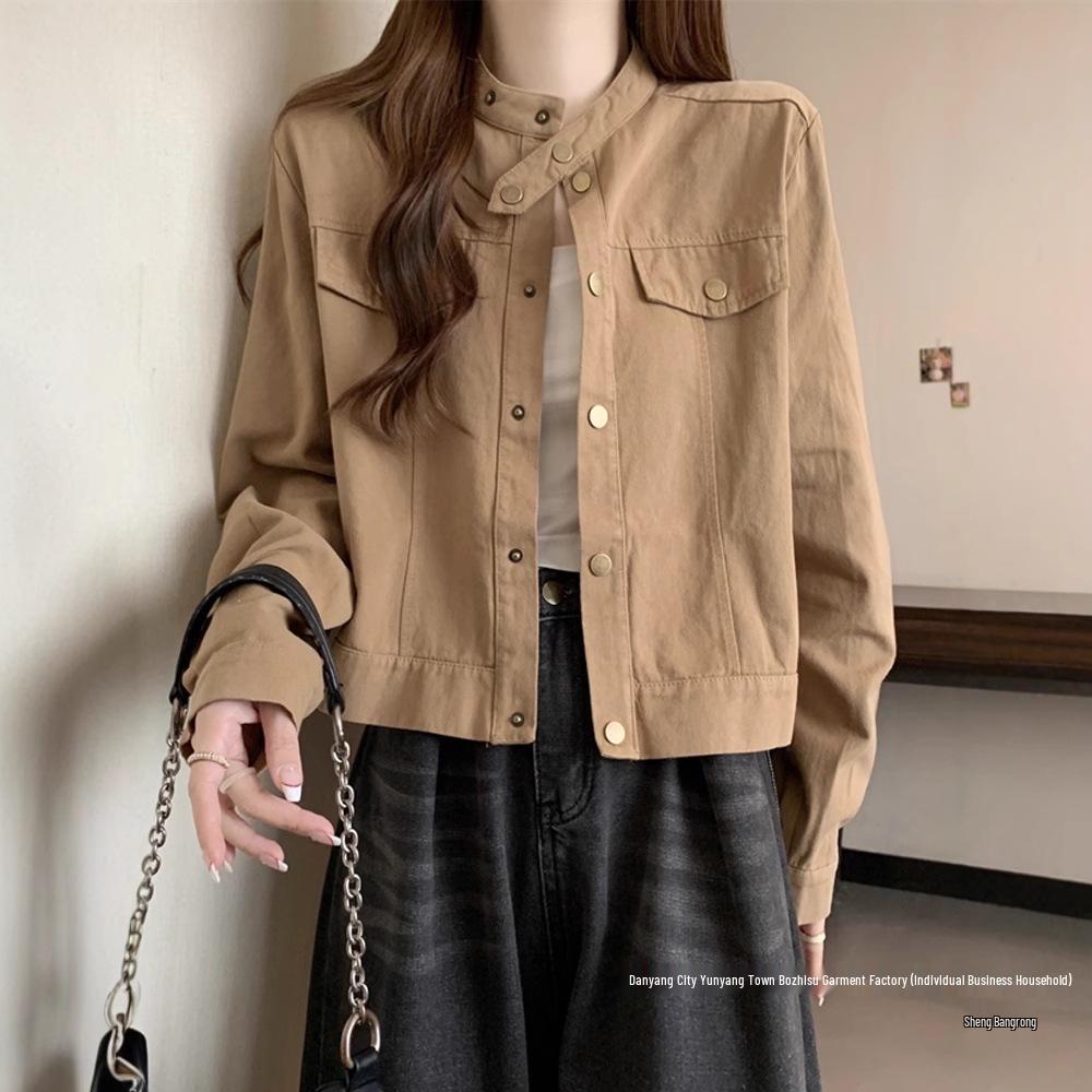 Women's Spring 2025 Retro Slimming Stand-Up Collar Jacket