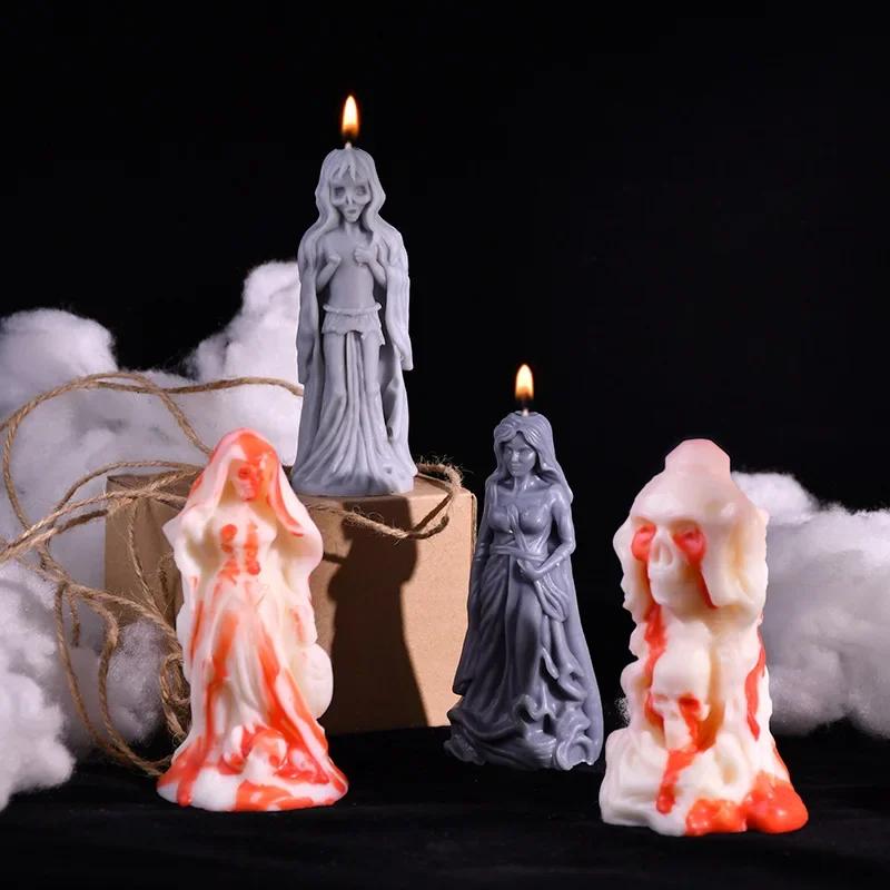 Halloween Zombie Couple Candle Silicone Mold 3D Zombie Skull Craft Resin Gypsum Cement Mold Holiday Party Gift