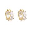 Princess Cut Crystal Stone Hoop Earrings Female Fashion Gold Color Accessories for Daily Wear Stylish Circle Loop Jewelry